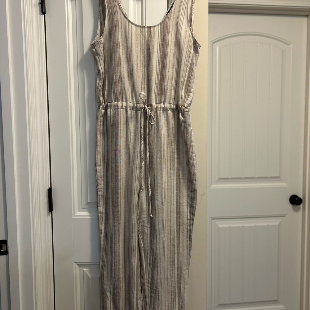 DREW Cream Linen Jumpsuit with Tie Waist